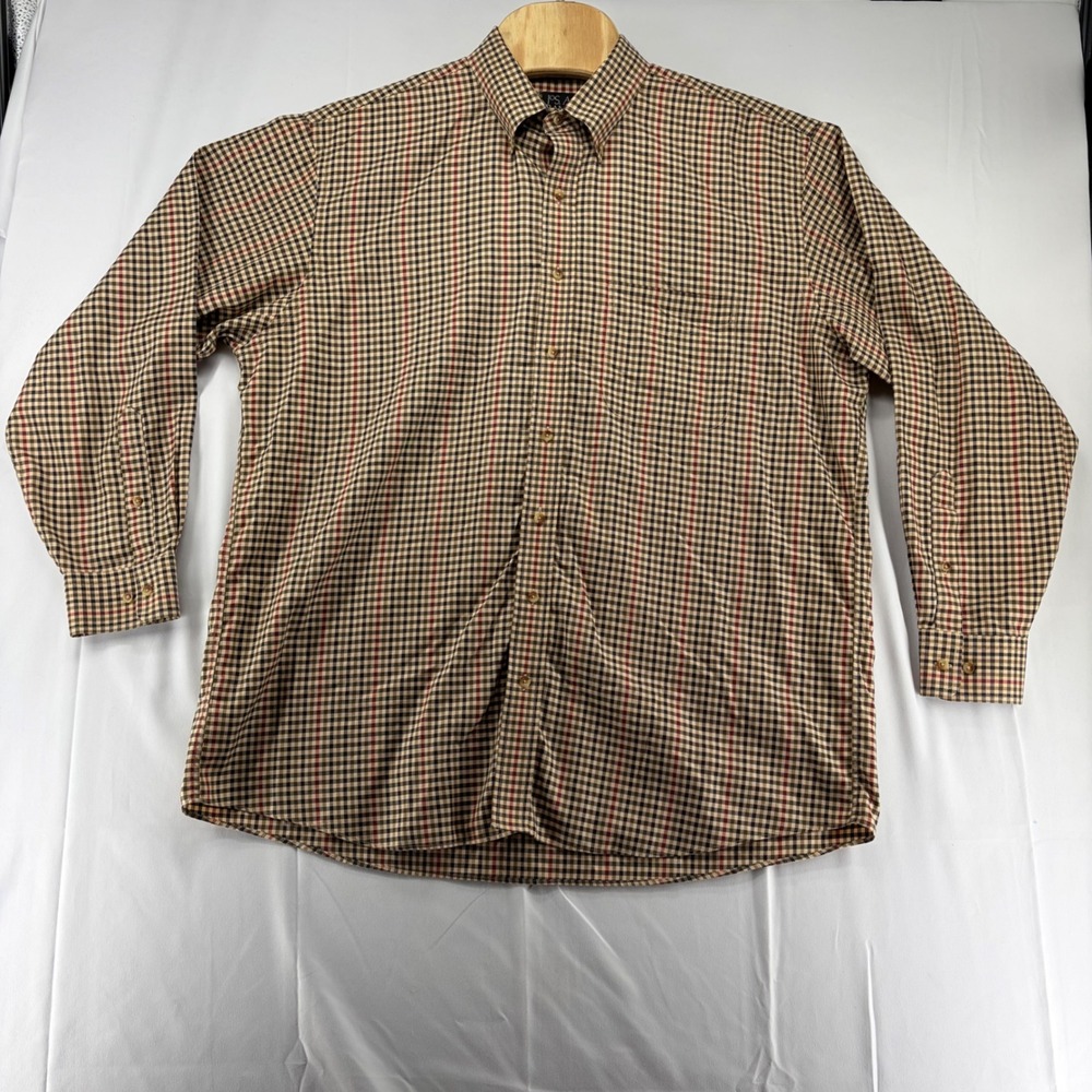 Jos. A. Bank Travelers Collection Mens XL Shirt Cotton Plaid Button Down Tan